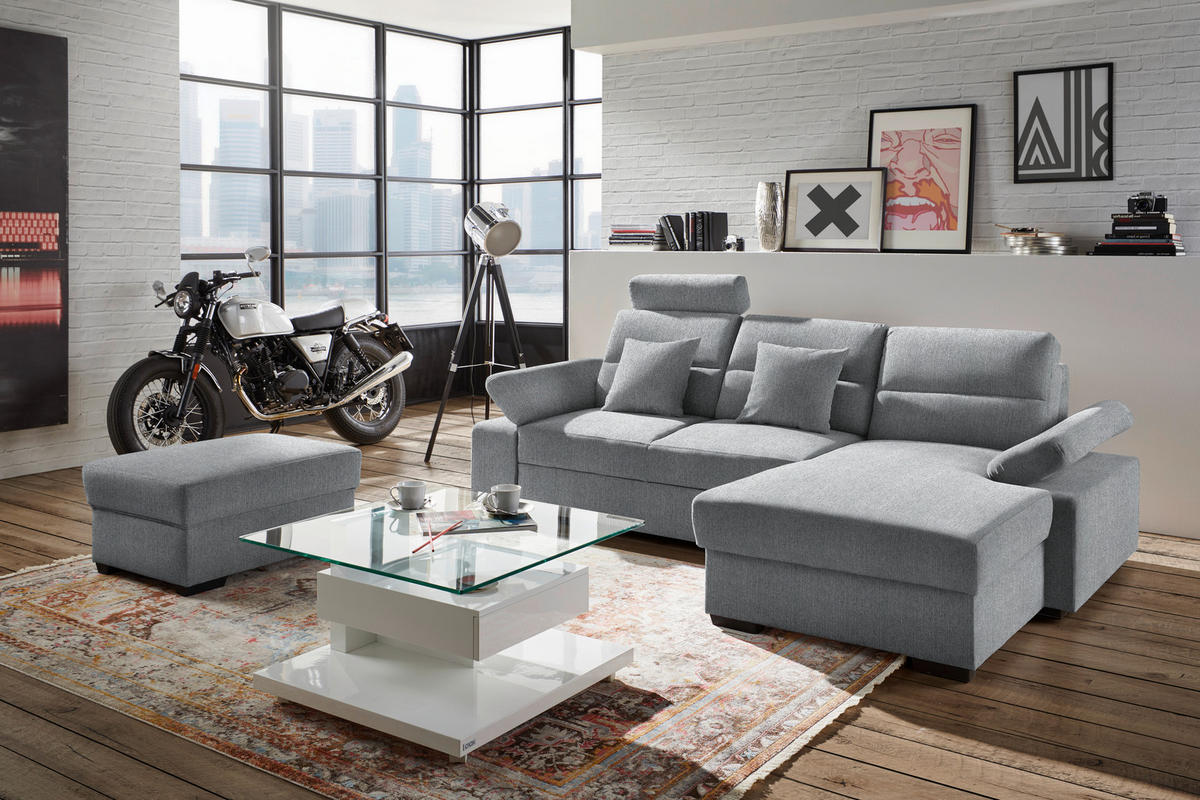 ECKSOFA Grau Webstoff  - Dunkelbraun/Grau, KONVENTIONELL, Kunststoff/Textil (258/166cm) - Cantus
