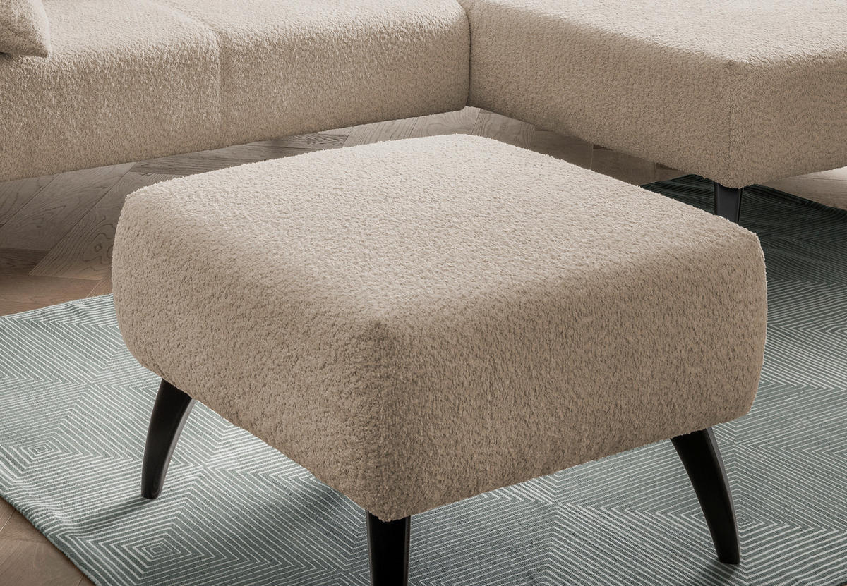 HOCKER in Holz, Textil Beige  - Beige/Schwarz, MODERN, Holz/Textil (66/44/66cm) - MID.YOU