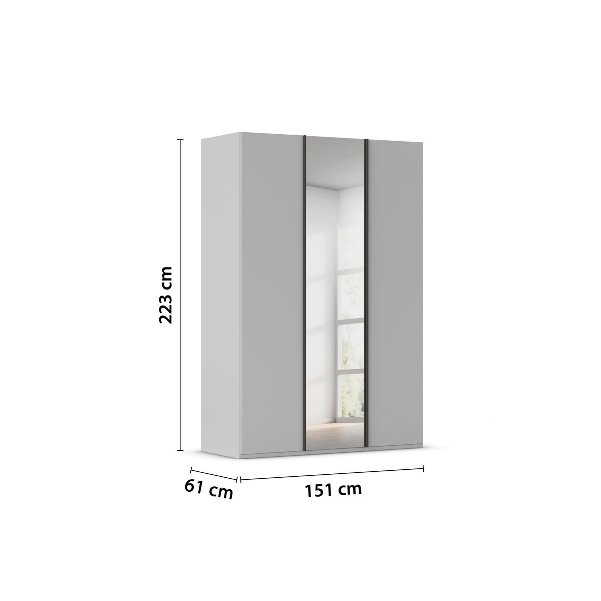 DREHTÜRENSCHRANK 151/223/61 cm,  in Weiß, 3-türig  - Graphitfarben/Weiß, Basics, Glas/Holzwerkstoff (151/223/61cm) - Novel