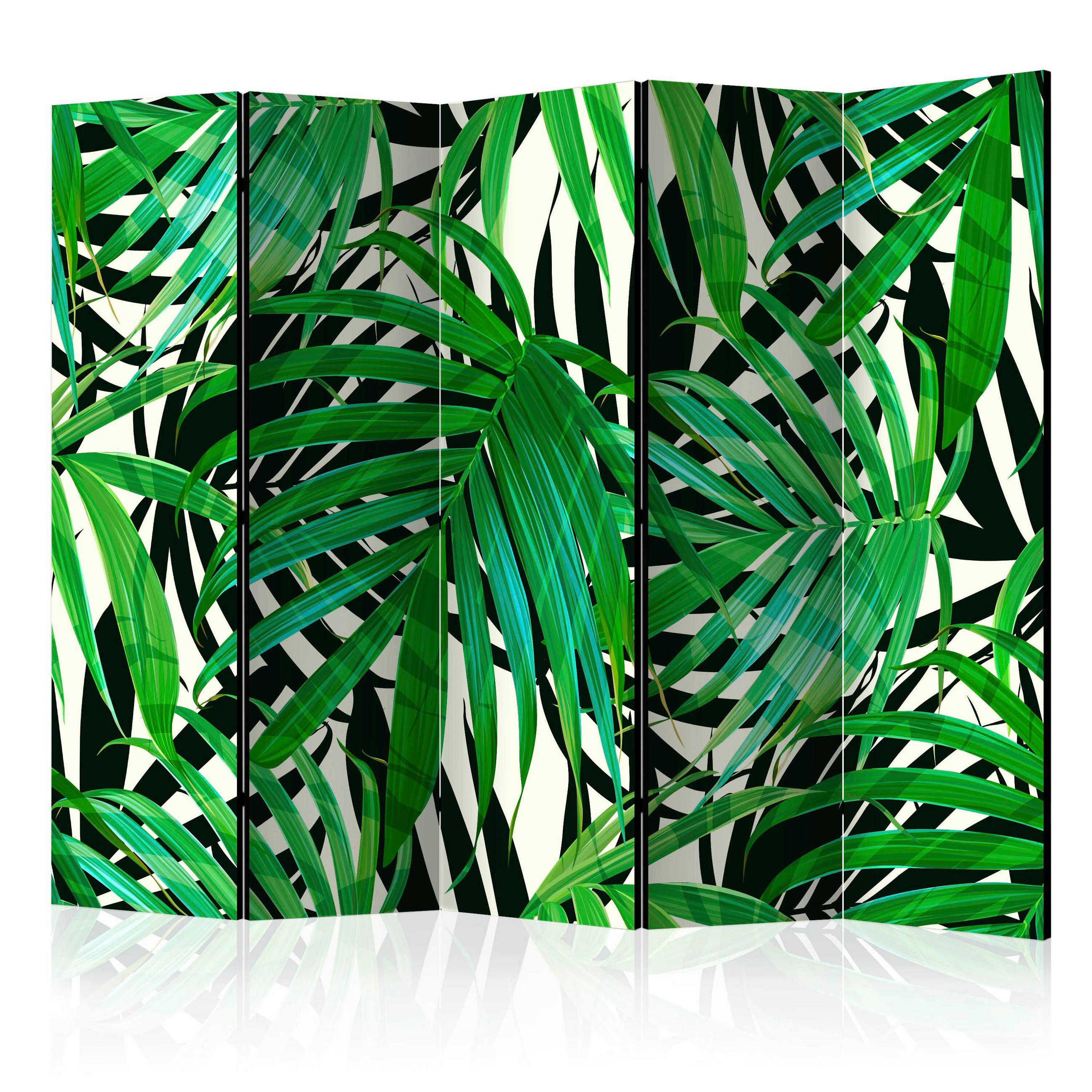 PARAVENT mit 5  Flügel - Weiß/Grün, Basics, Holz/Textil (225/172/3cm) - artgeist