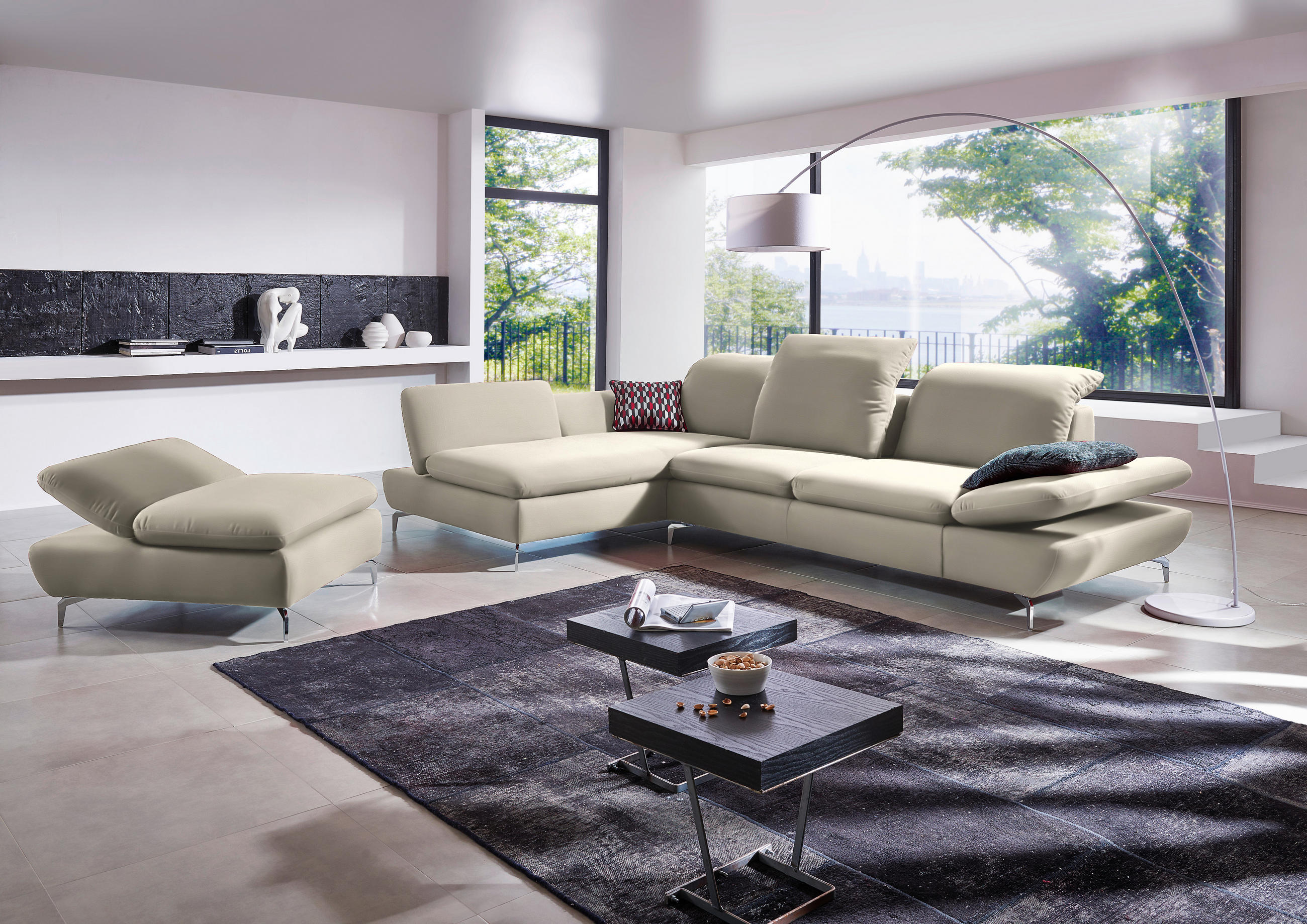 ECKSOFA in Echtleder Hellgrau  - Silberfarben/Hellgrau, Design, Leder/Metall (200/315cm) - Chilliano