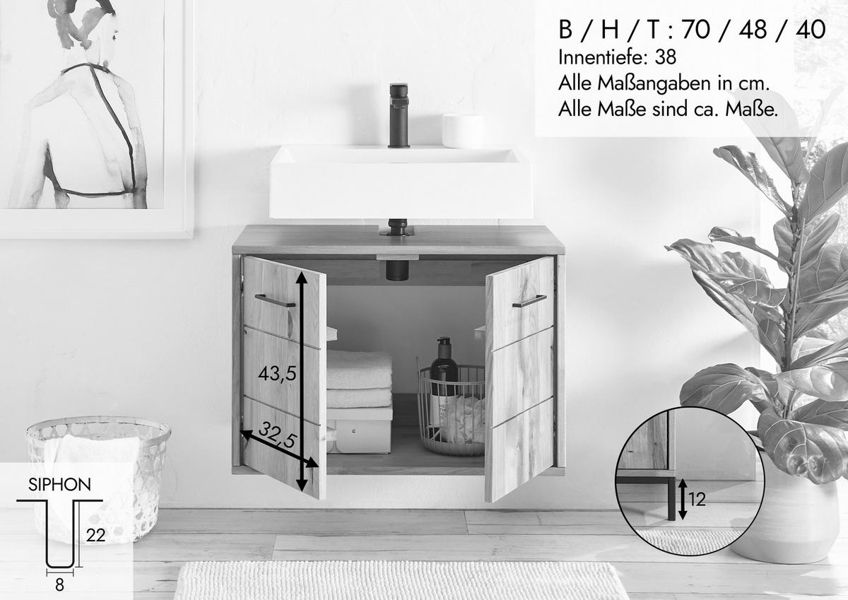 WASCHBECKENUNTERSCHRANK 70/60/40 cm  - Wildeiche/Schwarz, Basics, Holz/Metall (70/60/40cm) - Linea Natura