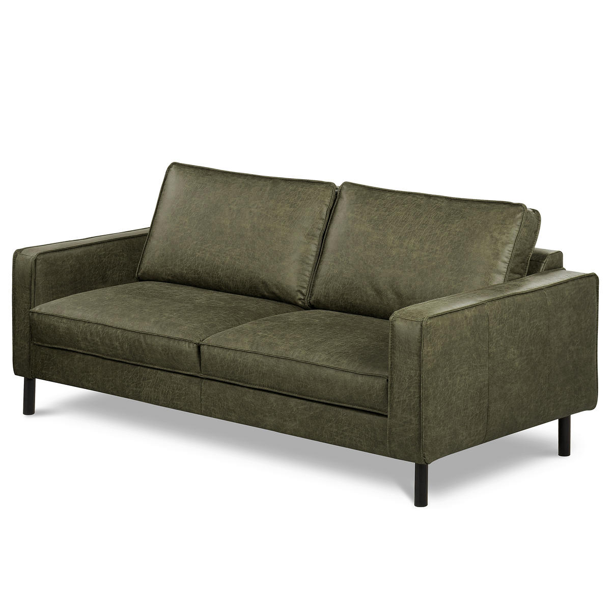 3-SITZER-SOFA Echtleder Lederlook Grün  - Schwarz/Grün, Design, Leder/Textil (188/85/92cm) - Livetastic