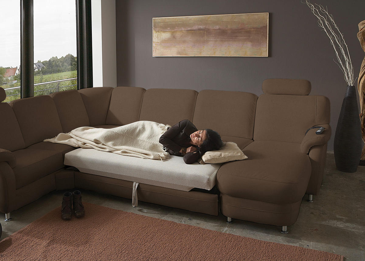WOHNLANDSCHAFT Echtleder Braun  - Alufarben/Braun, Konventionell, Leder/Metall (239/329/165cm) - Beldomo Premium