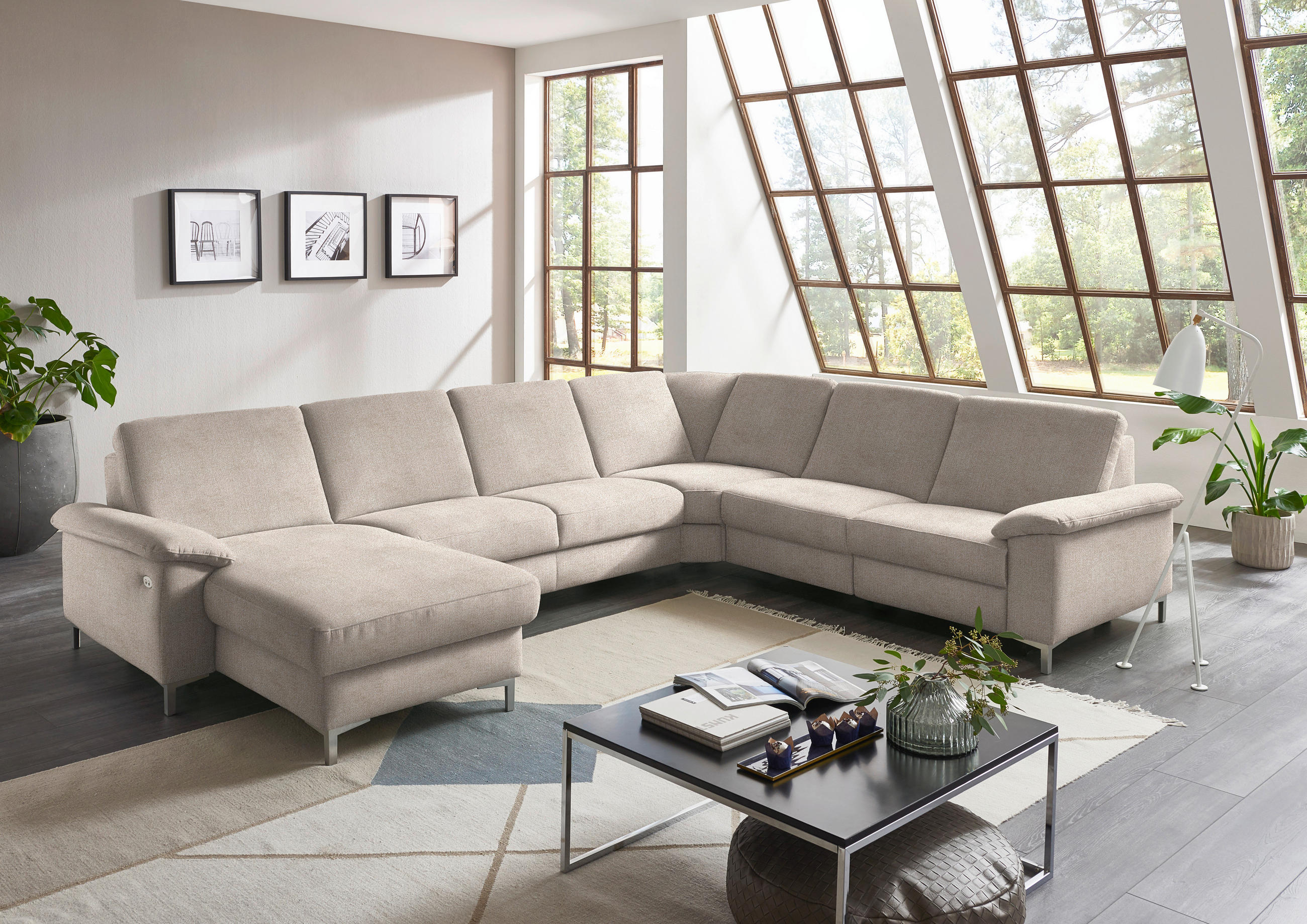WOHNLANDSCHAFT in Chenille Hellbraun  - Hellbraun/Alufarben, Design, Textil/Metall (170/333/265cm) - Dieter Knoll