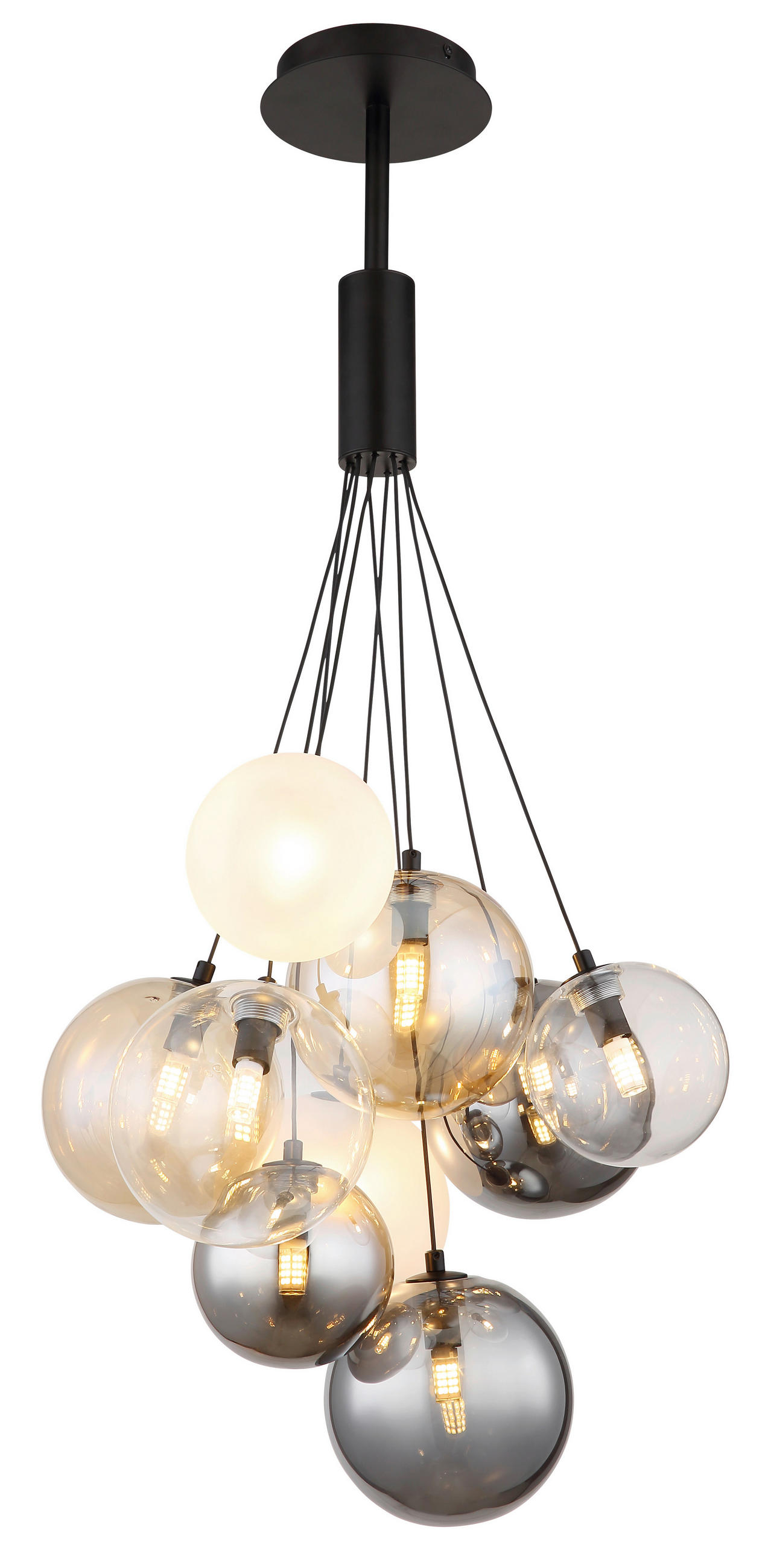 HÄNGELEUCHTE 45/90 cm    - Perlmutt/Schwarz, Design, Glas/Metall (45/90cm) - Globo
