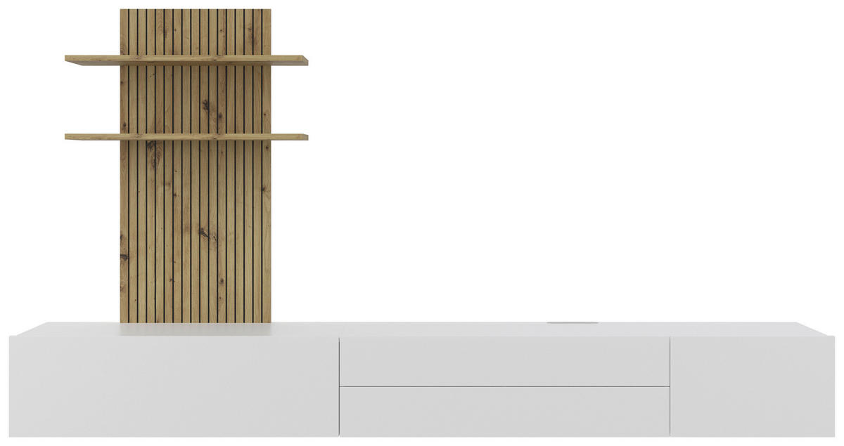 WOHNWAND 3-teilig  in Weiß, Eichefarben  300/190/42 cm  - Eichefarben/Weiß, Basics, Holzwerkstoff (300/190/42cm) - Carryhome