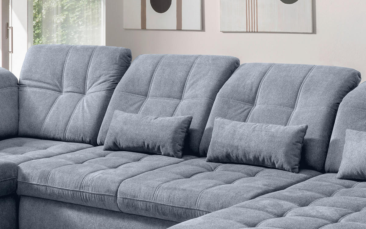 WOHNLANDSCHAFT in Chenille Hellblau  - Schwarz/Hellblau, Modern, Textil/Metall (252/387/184cm) - Livetastic