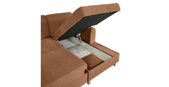 ECKSOFA Terracotta Flachgewebe  inkl. Bettkasten, Schlaffunktion, Rücken echt, Kopfstütze, Liegefläche im Originalstoff  - Buchefarben/Terracotta, KONVENTIONELL, Holz/Textil (241/166cm) - Carryhome