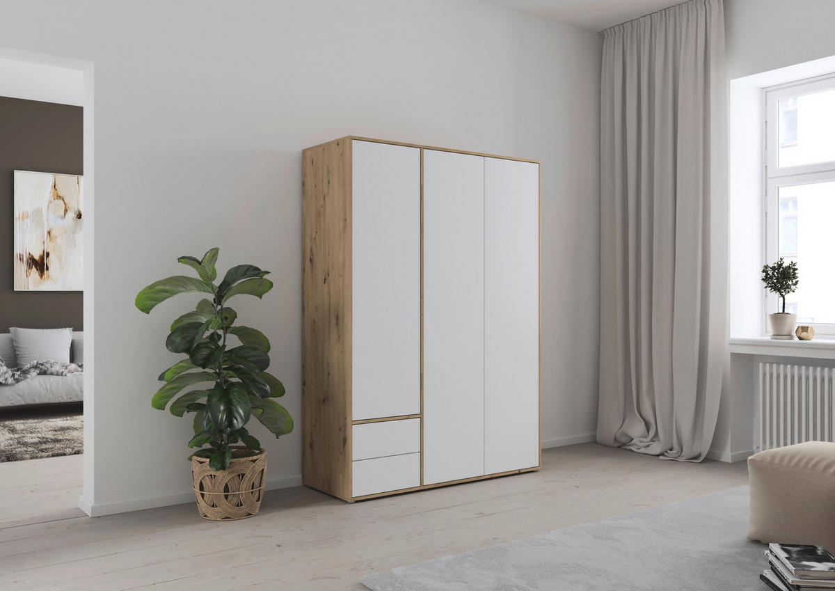 DREHTÜRENSCHRANK in Weiss, Eiche Artisan  - Weiss/Eiche Artisan, Modern, Holzwerkstoff (140/194/53cm) - Rauch Möbel