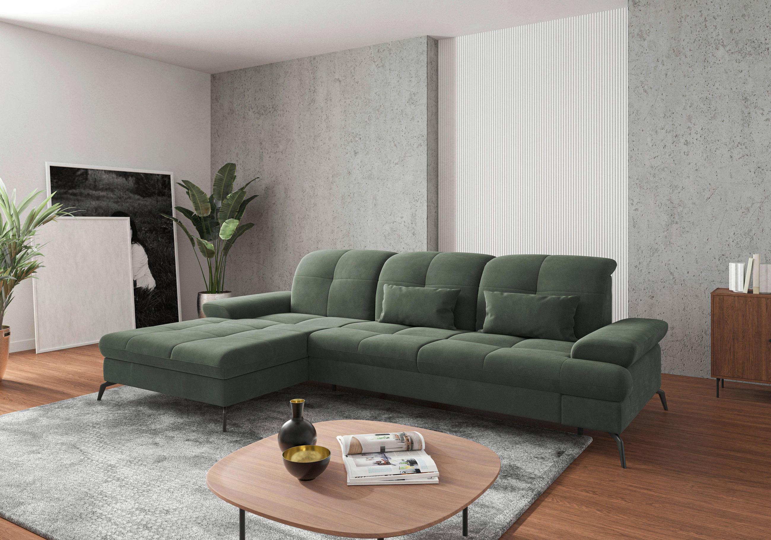 ECKSOFA in Flachgewebe Grün  - Schwarz/Grün, Konventionell, Textil/Metall (185/279cm) - Sit & More