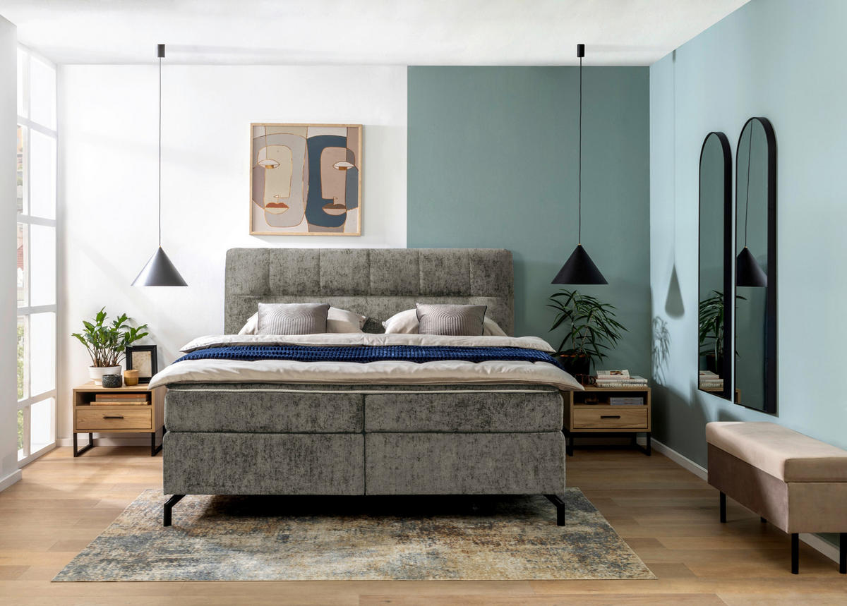 BOXSPRINGBETT 180/200 cm  in Grau  - Schwarz/Grau, Design, Textil/Metall (180/200cm) - Esposa