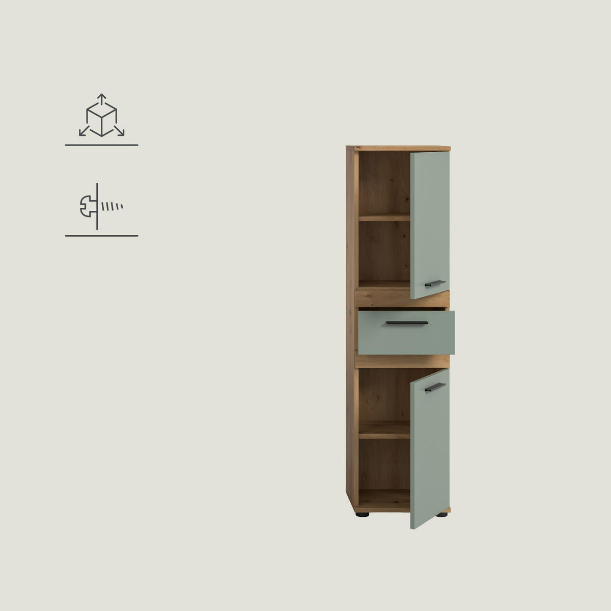 UNTERSCHRANK 35/137/31 cm   - Salbeigrün/Schwarz, Trend, Holzwerkstoff/Kunststoff (35/137/31cm) - MID.YOU