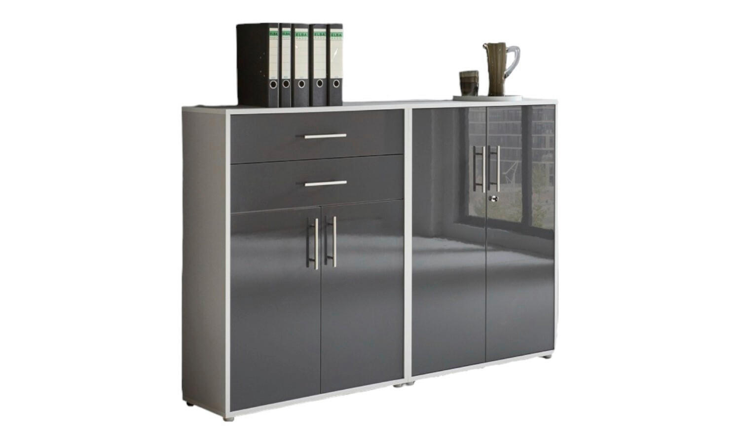 Mid.you Aktenschrank Grau, Anthrazit Hochglanz 168.8x113.6x33 cm
