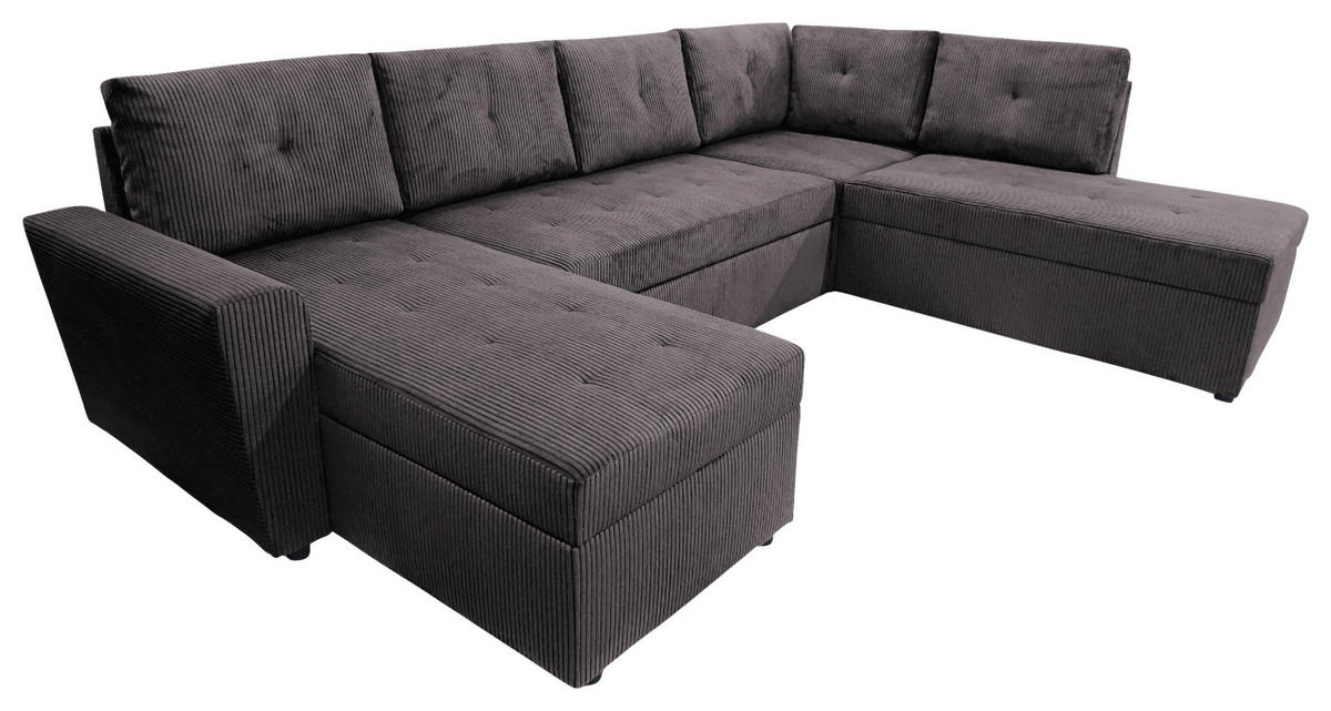 WOHNLANDSCHAFT TERMOLI Graubraun Cord  - Graubraun/Schwarz, Design, Kunststoff/Textil (155/297/212cm) - MID.YOU