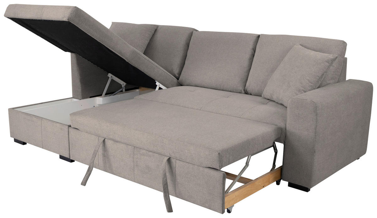 ECKSOFA LUKAS Graubraun Struktur Zierkissen, Bettkasten  - Graubraun, Trend, Textil (158/239cm) - P & B