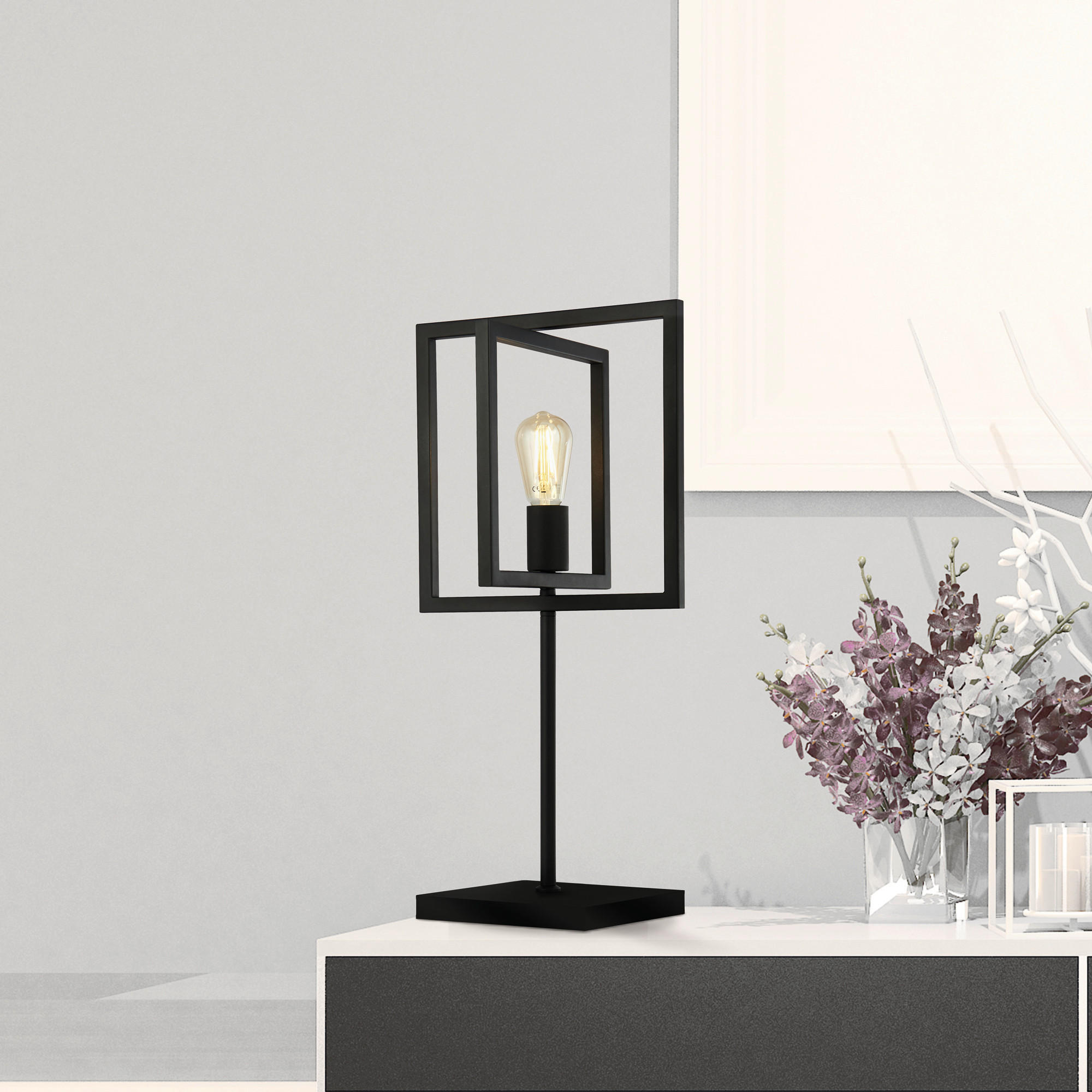 TISCHLEUCHTE Plaza 25/29,5/60,5 cm   - Schwarz, MODERN, Metall (25/29,5/60,5cm) - Searchlight