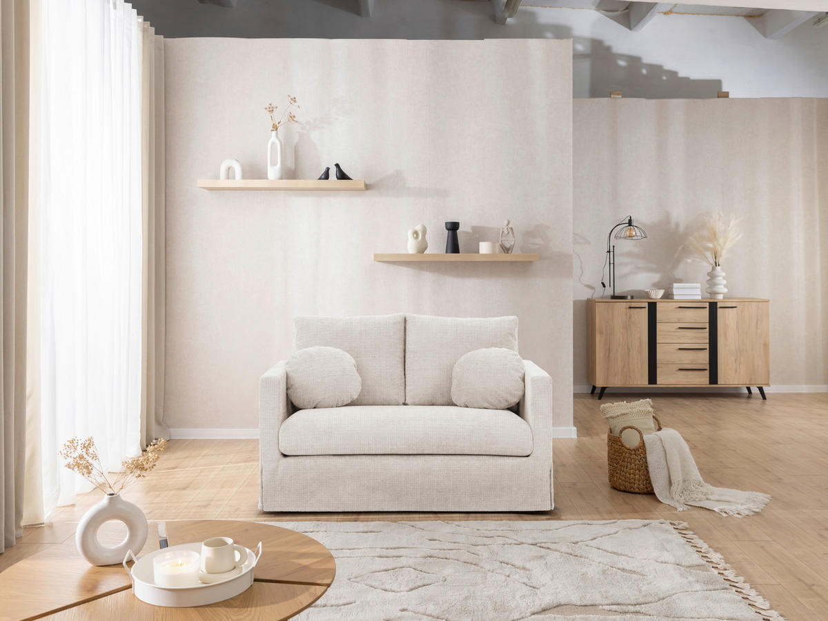2-SITZER-SOFA PAPHOS in Chenille Creme  - Creme/Schwarz, Design, Kunststoff/Textil (140/89/95cm) - P & B