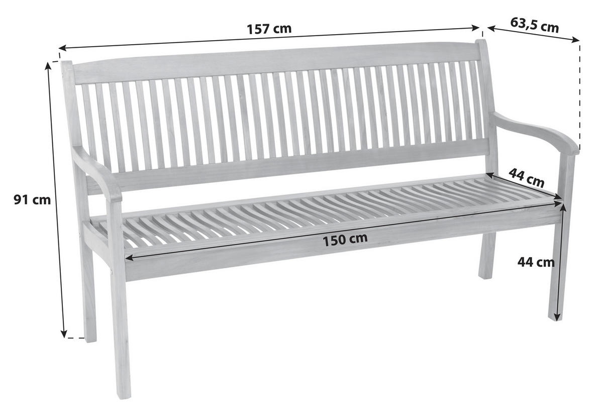 GARTENBANK 157/91/63,5 cm Eukalyptusholz   - Naturfarben, KONVENTIONELL, Holz (157/91/63,5cm) - Gardenson