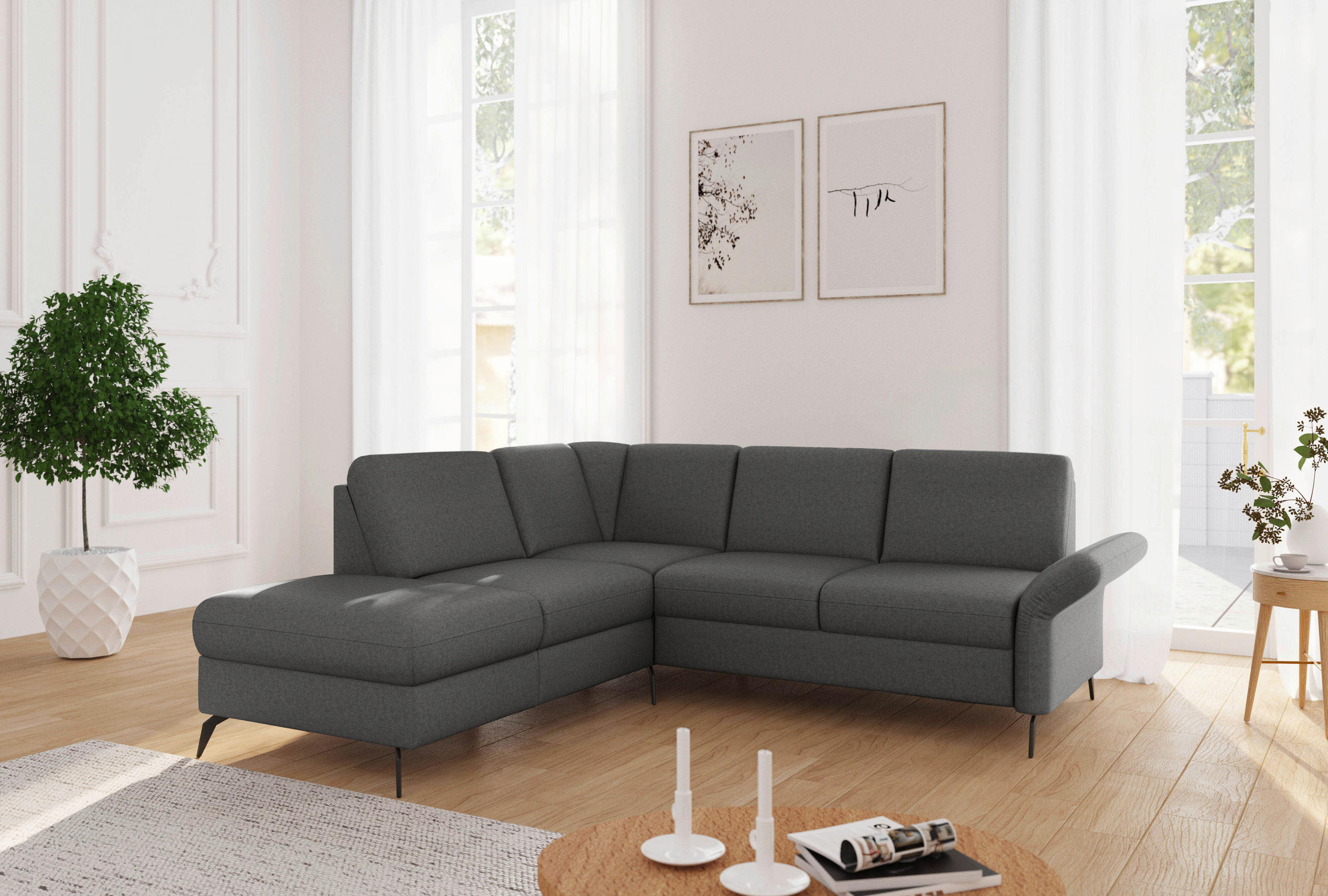 ECKSOFA ROCHELLE E Dunkelgrau Flachgewebe  - Dunkelgrau/Schwarz, KONVENTIONELL, Textil/Metall (216/240cm) - Sit & More