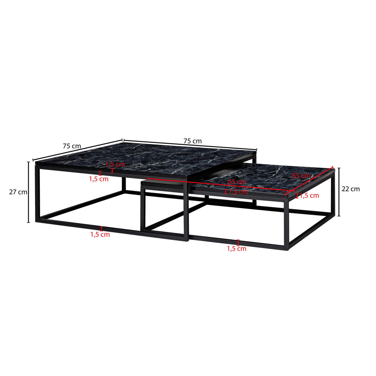 COUCHTISCH in Holzwerkstoff 75/75/27 cm  - Schwarz, Konventionell, Holzwerkstoff/Metall (75/75/27cm) - MID.YOU