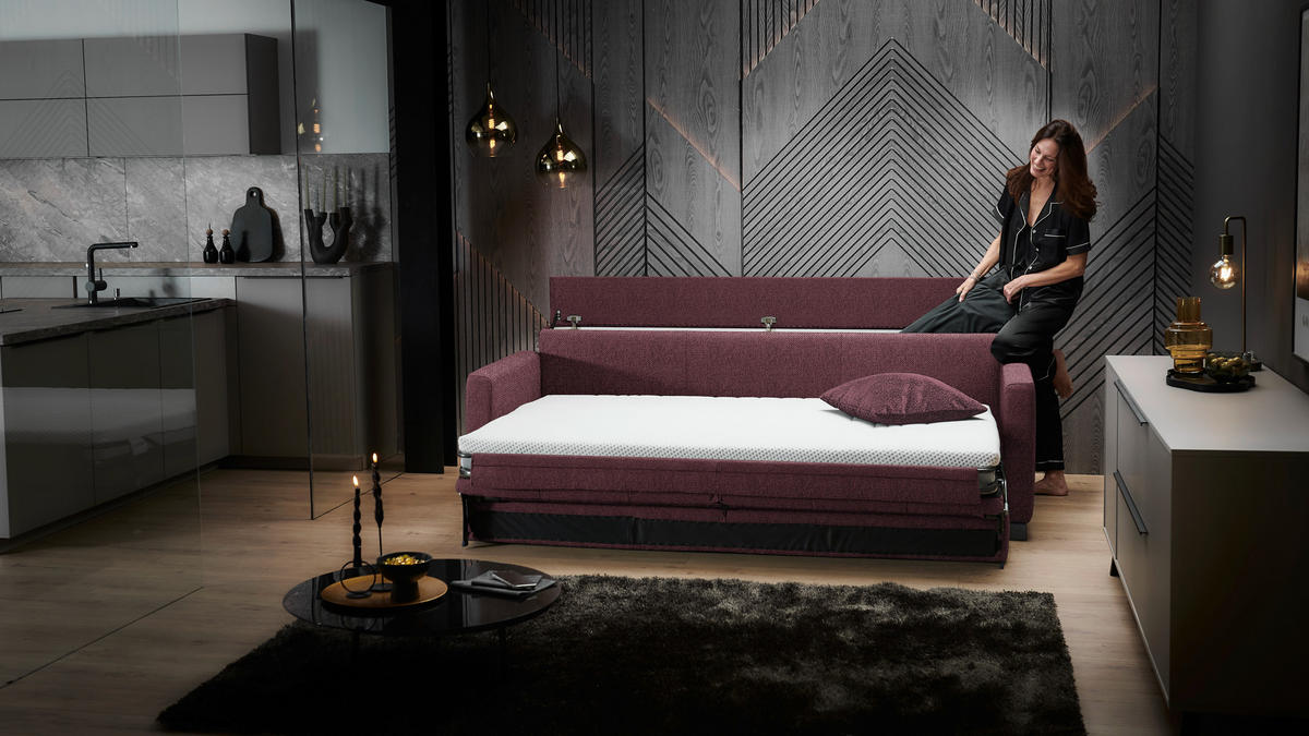 SCHLAFSOFA  in Flachgewebe Weinrot  - Weinrot/Schwarz, KONVENTIONELL, Textil/Metall (232/77/116cm) - Dieter Knoll