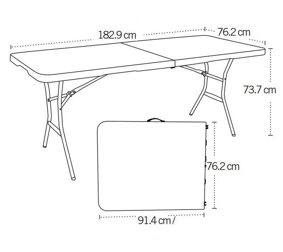 GARTENKLAPPTISCH 183/76/74 cm  - Weiß, KONVENTIONELL, Kunststoff (183/76/74cm)