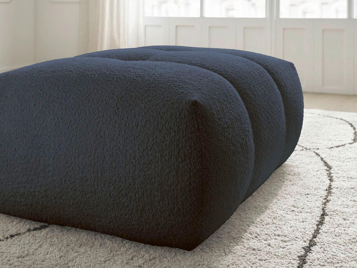 HOCKER FUJI  Bouclé Dunkelblau  - Schwarz/Dunkelblau, MODERN, Kunststoff/Textil (112/44/80cm)
