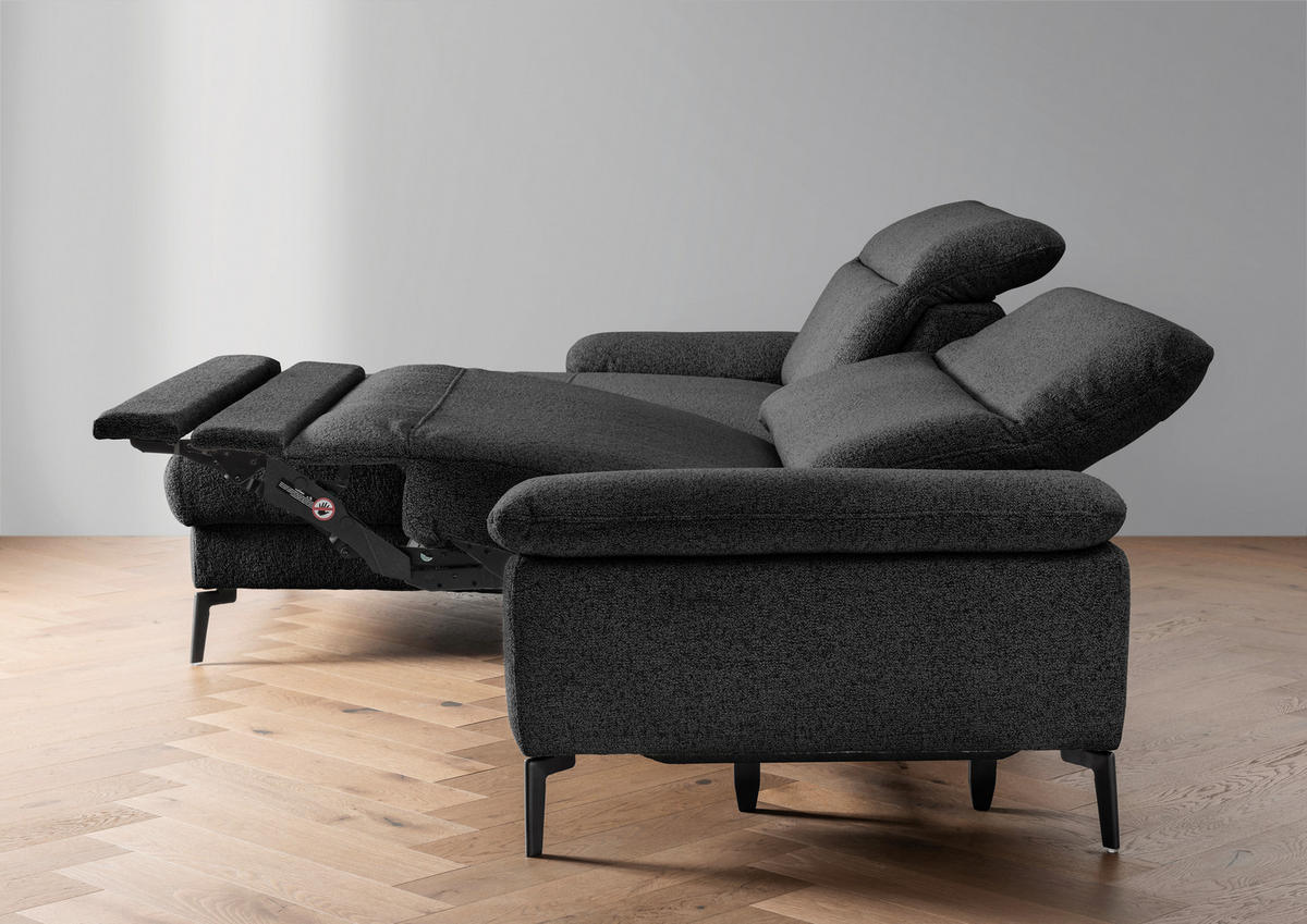 ECKSOFA Struktur Schwarz  - Schwarz, Konventionell, Textil/Metall (178/300cm) - Livetastic
