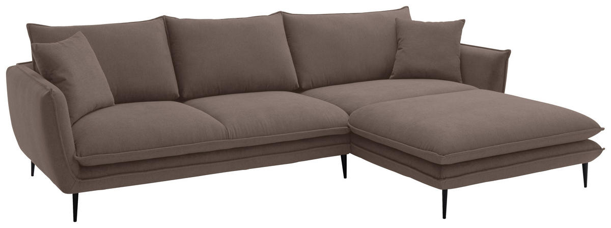 ECKSOFA Braun Webstoff  - Schwarz/Braun, KONVENTIONELL, Textil/Metall (304/196cm) - Hom`in