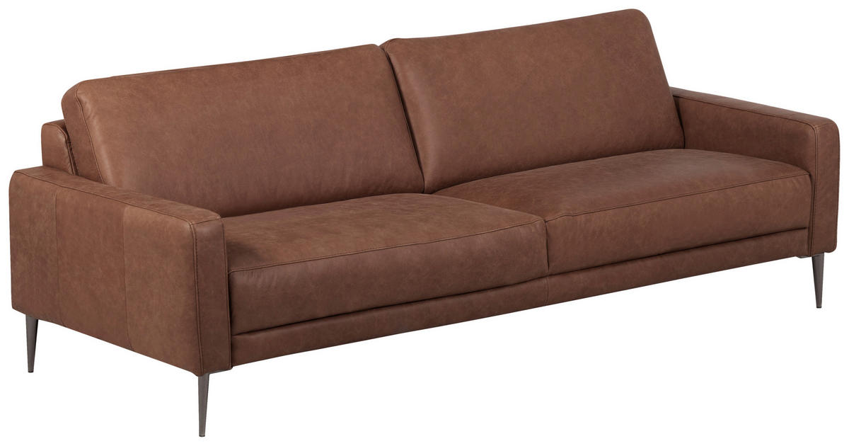 Canapea 3,5 Locuri, piele, maro închis - maro închis/negru cromat, Design, metal/piele (207/85/92cm) - Livetastic