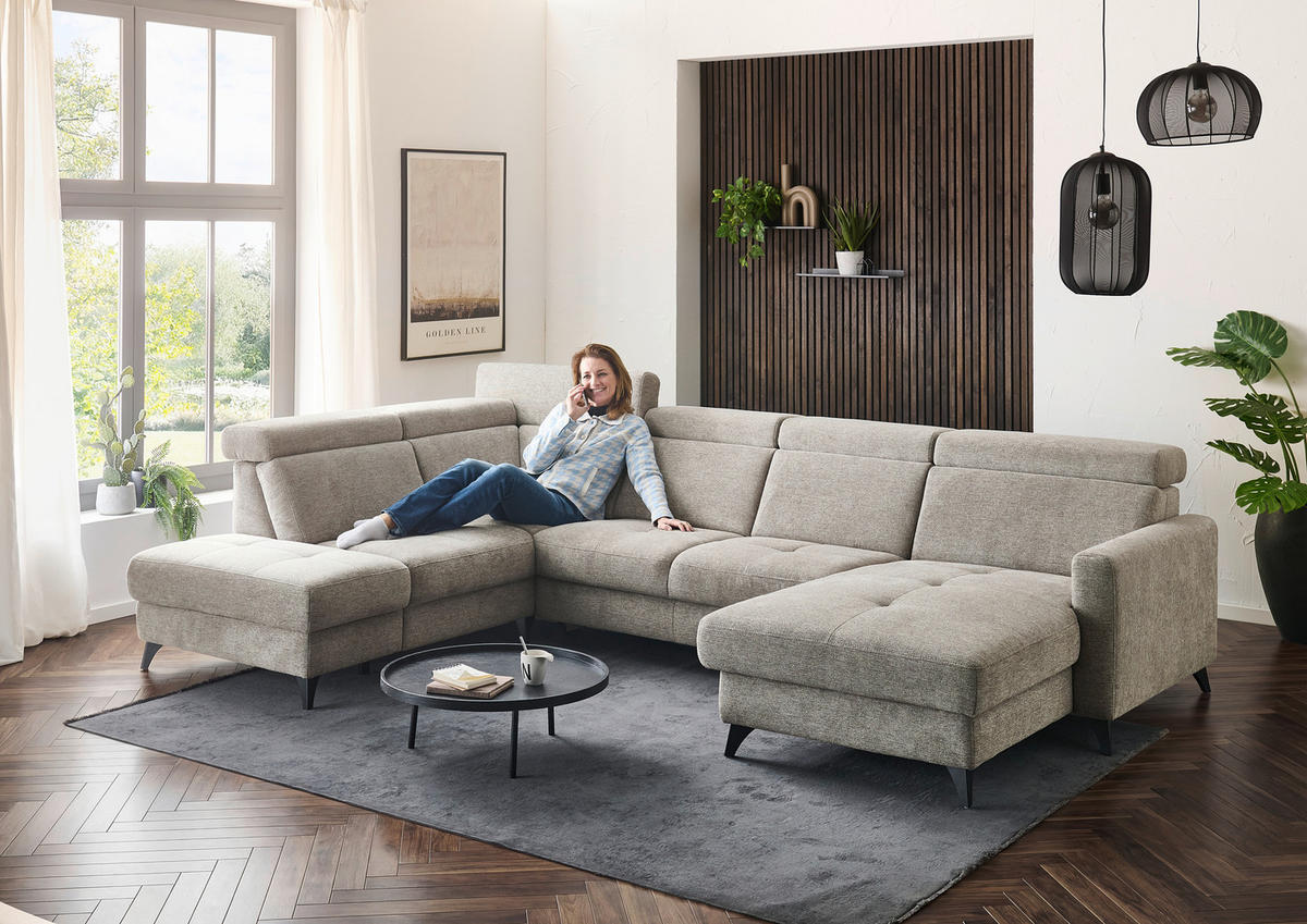 WOHNLANDSCHAFT Beldomo System Graubraun Flachgewebe  - Graubraun/Schwarz, KONVENTIONELL, Textil/Metall (215/333/174cm) - Beldomo System