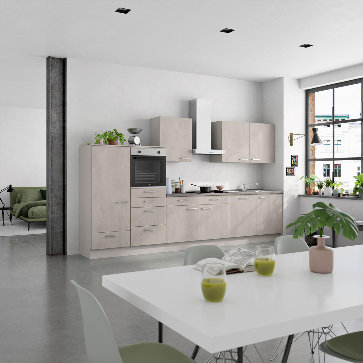 KÜCHENBLOCK Riva 360 cm  in Grau, Schieferfarben  - Schieferfarben/Edelstahlfarben, MODERN, Holzwerkstoff/Metall (360cm) - Nobilia