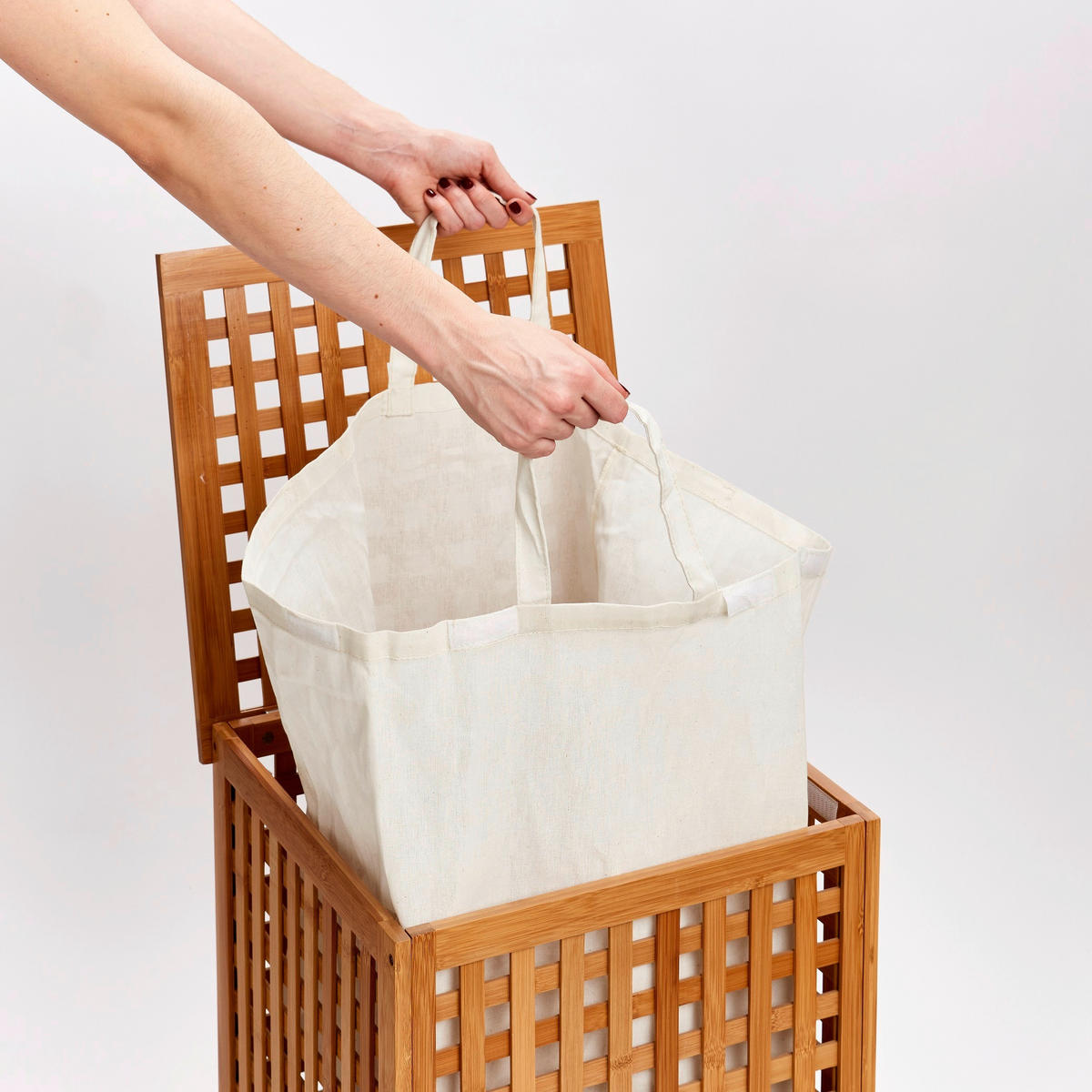 WÄSCHESAMMLER - Naturfarben, Basics, Holz/Textil (40/40/58cm) - Zeller Present