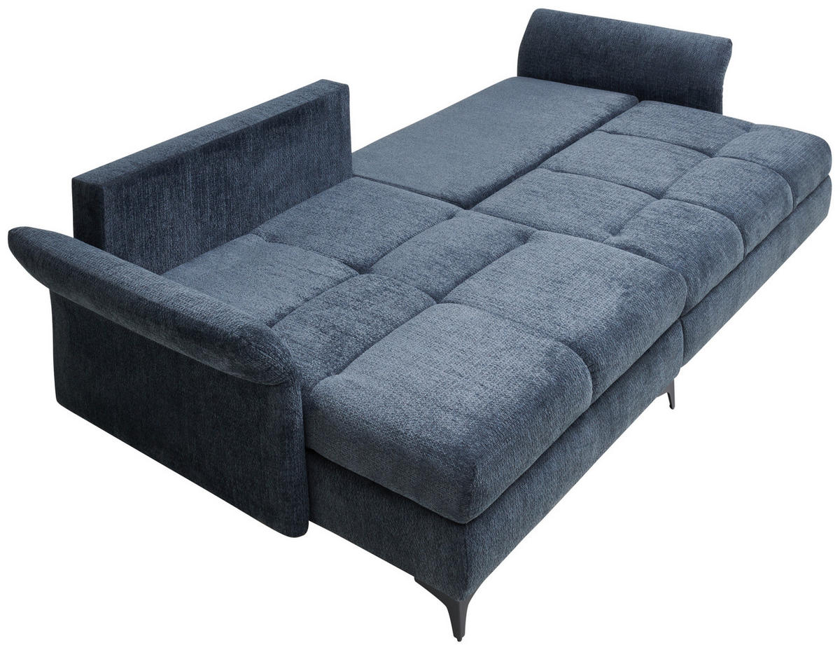 ECKSOFA in Chenille Blau  - Blau/Schwarz, KONVENTIONELL, Textil/Metall (291/153cm) - Hom`in