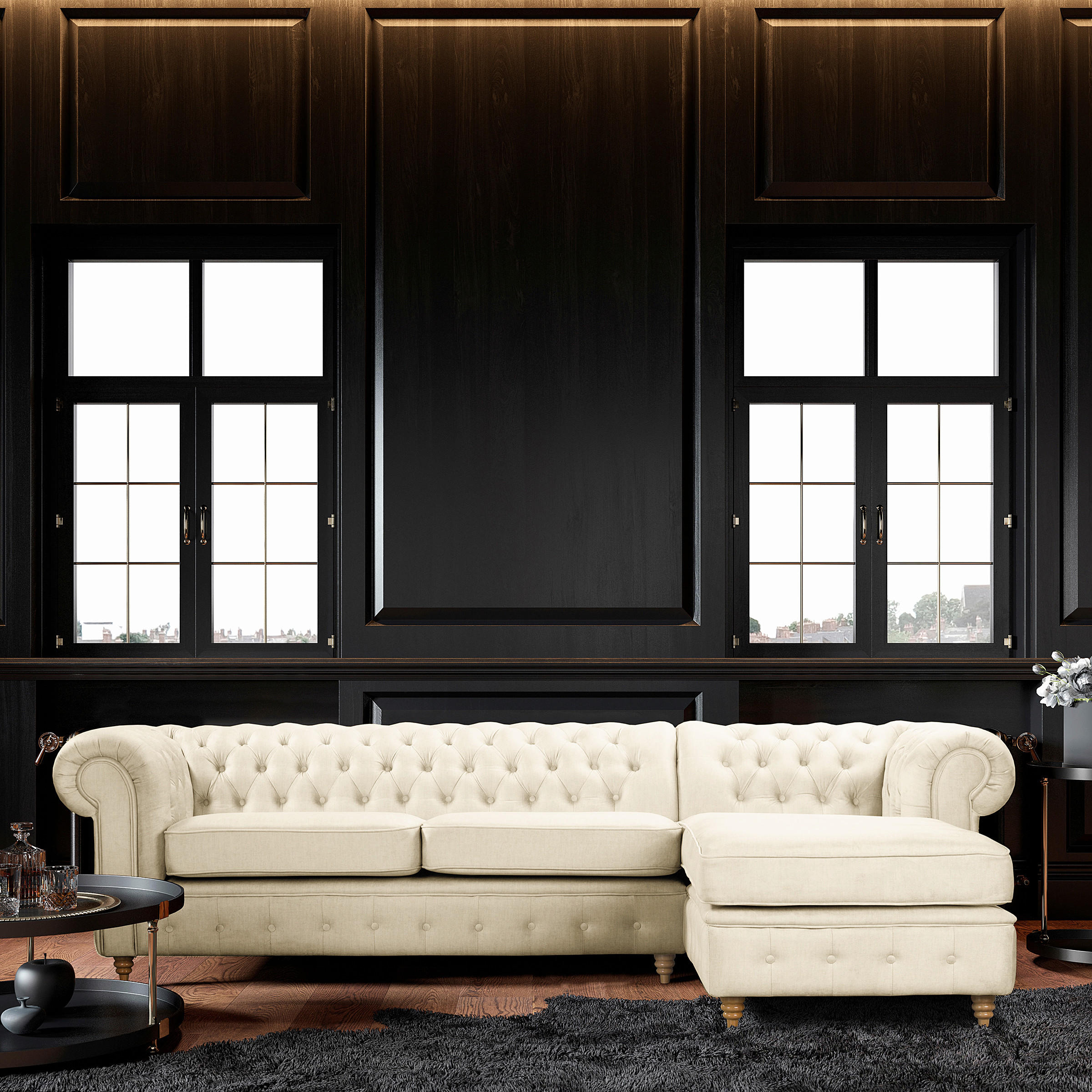 ECKSOFA Laura in Mikrofaser Creme  284/182 cm  - Creme/Braun, Design, Holz/Textil (284/182cm) - P & B