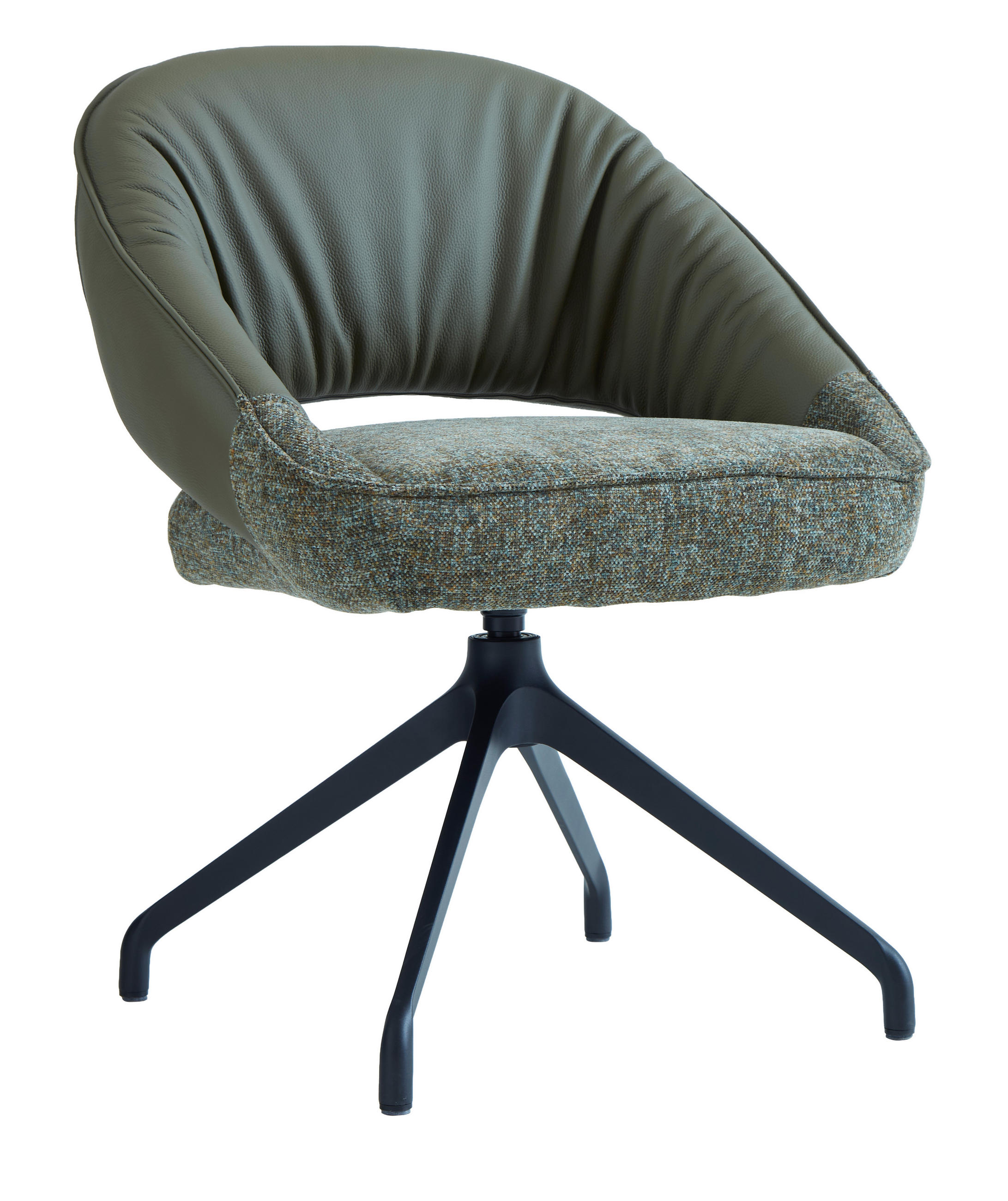 ARMLEHNSTUHL  Sitzfläche 360° drehbar, automatische Rückholfunktion Leinenoptik Echtleder  Grün, Schwarz  - Schwarz/Grün, Design, Leder/Textil (60/81/63.5cm) - Dieter Knoll