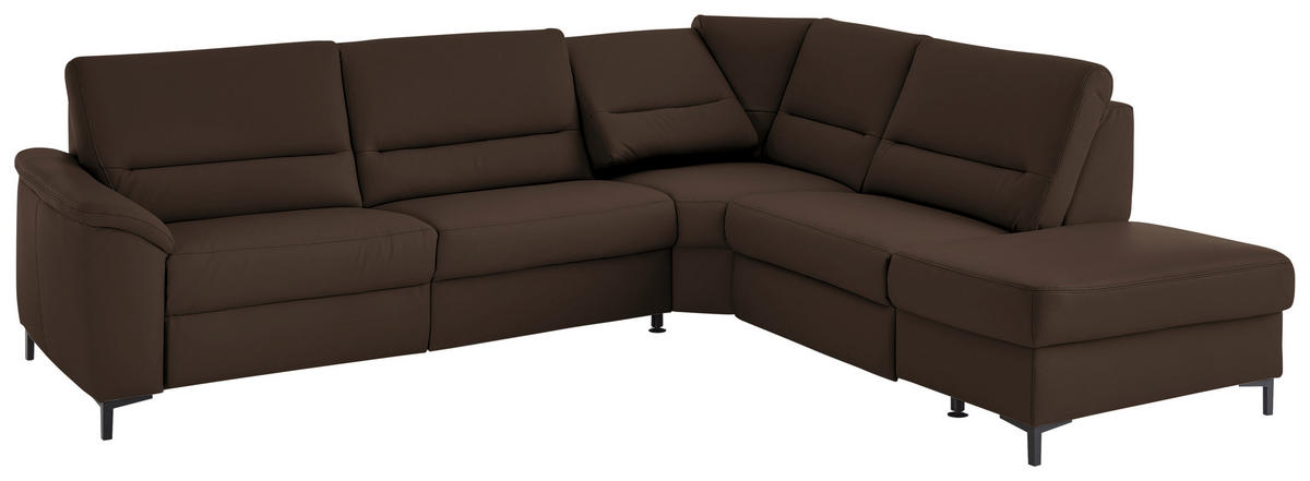 ECKSOFA Echtleder Dunkelbraun  - Dunkelbraun/Schwarz, Konventionell, Leder/Metall (290/249cm) - Beldomo Premium