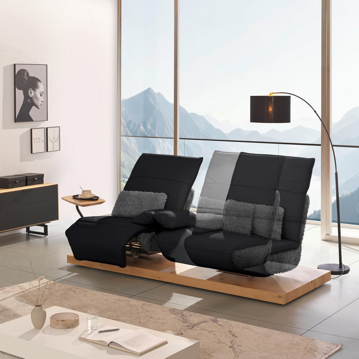 2-SITZER-SOFA  in Hochflor Echtleder Anthrazit, Schwarz  - Anthrazit/Schwarz, Design, Leder/Holz (240/65/104cm) - Koinor