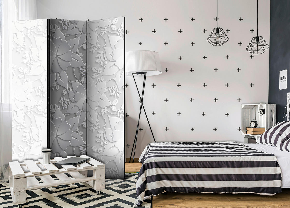 SKÄRMVÄGG  i trä, textil  ljusgrå, vit högglans  - ljusgrå/vit högglans, Basics, trä/textil (135/172/3cm) - artgeist