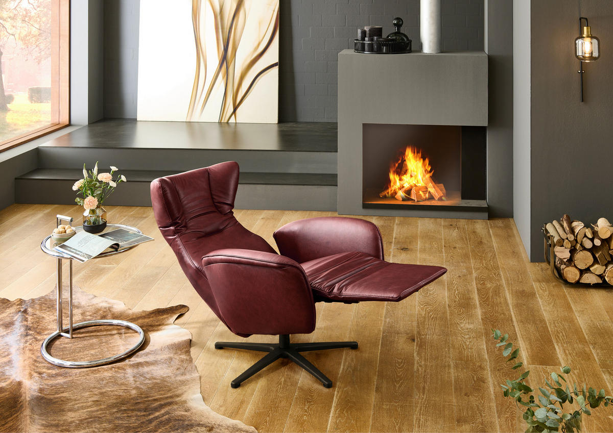 RELAXSESSEL Leder Weinrot  - Weinrot/Schwarz, Design, Leder/Metall (75/106/86cm) - Valdera