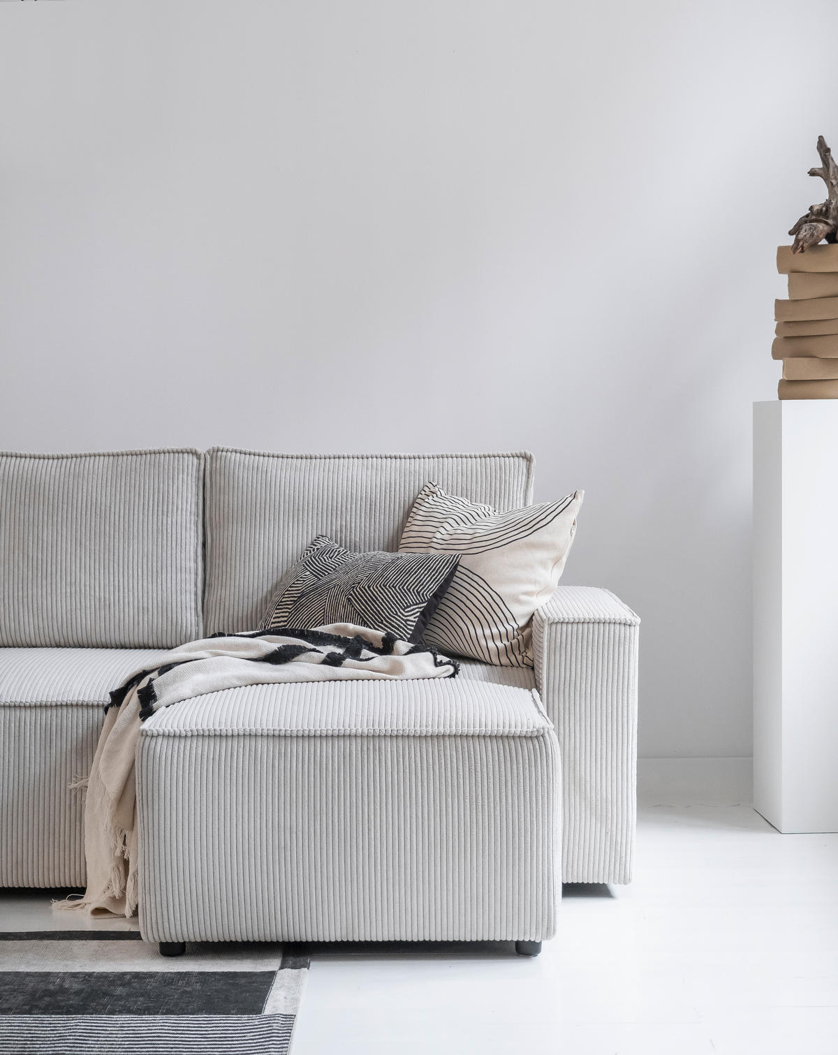 ECKSOFA in Cord Beige  - Beige/Schwarz, Design, Kunststoff/Textil (250/156cm) - MID.YOU
