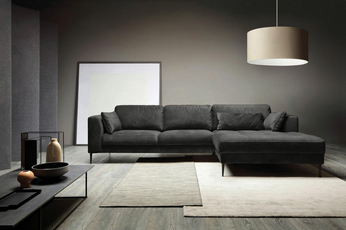 ECKSOFA in Mikrofaser Anthrazit  280/168 cm  - Anthrazit/Schwarz, MODERN, Textil (280/168cm) - Trendmanufaktur