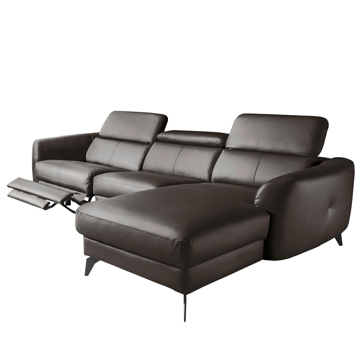 ECKSOFA Dunkelbraun Echtleder Lederlook  - Dunkelbraun/Schwarz, Design, Leder/Textil (261/183cm) - Livetastic