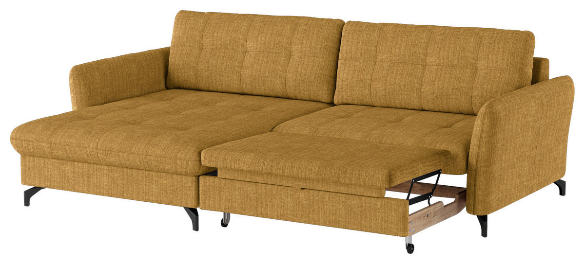 ECKSOFA in Flachgewebe, Leinenoptik Currygelb  170/242 cm  - Currygelb/Schwarz, Design, Textil/Metall (170/242cm) - Xora