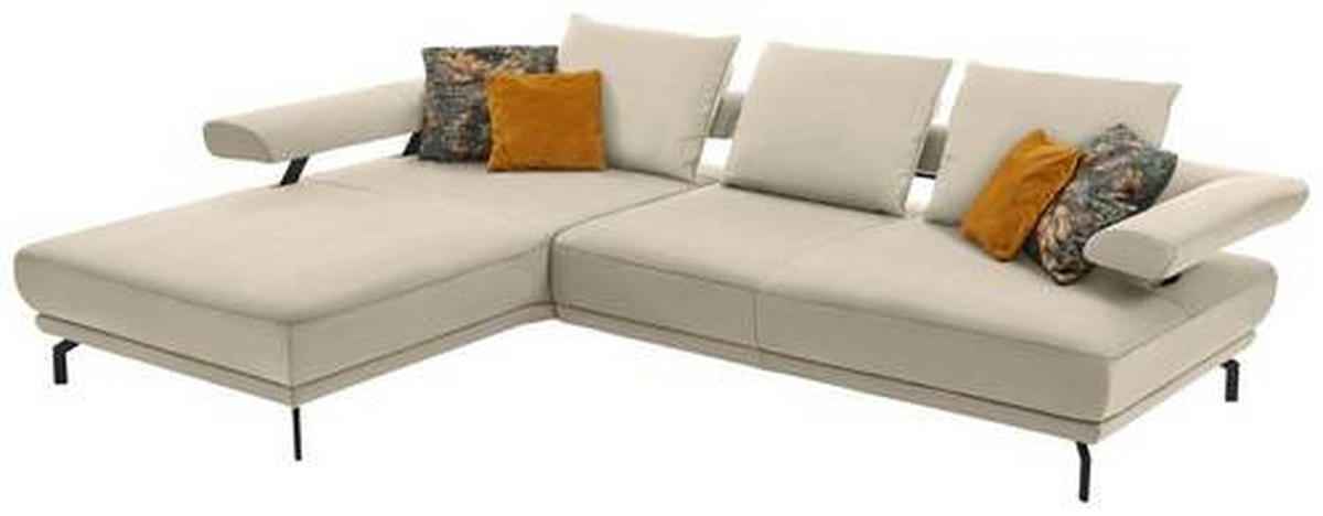 ECKSOFA in Echtleder Creme, Ecru  224/305 cm  - Ecru/Creme, Design, Leder/Metall (224/305cm) - Dieter Knoll