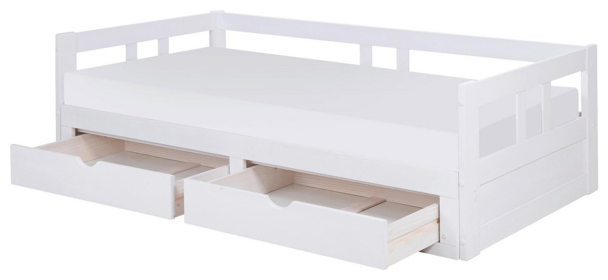 AUSZIEHBETT 90/200 cm Weiss  - Weiss/Naturfarben, Romantik / Landhaus, Holz/Holzwerkstoff (90/200cm) - MID.YOU