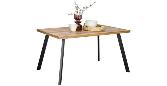 ESSTISCH in Metall, Holzwerkstoff 140/90/76 cm - Eichefarben/Schwarz, KONVENTIONELL, Holzwerkstoff/Metall (140/90/76cm) - Hom`in