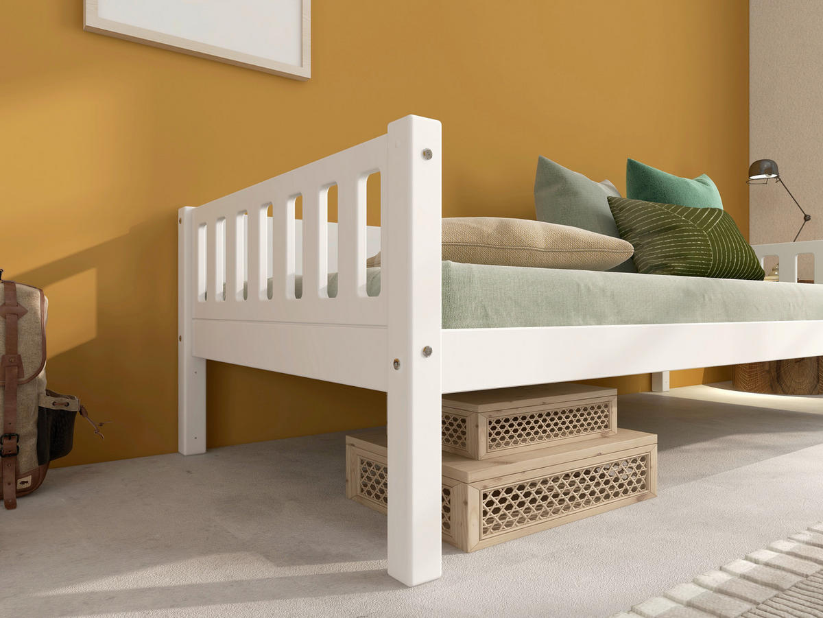 BETT 90/200 cm,  in Weiß, Rollrost  - Weiß, MODERN, Holz (90/200cm) - Chameo