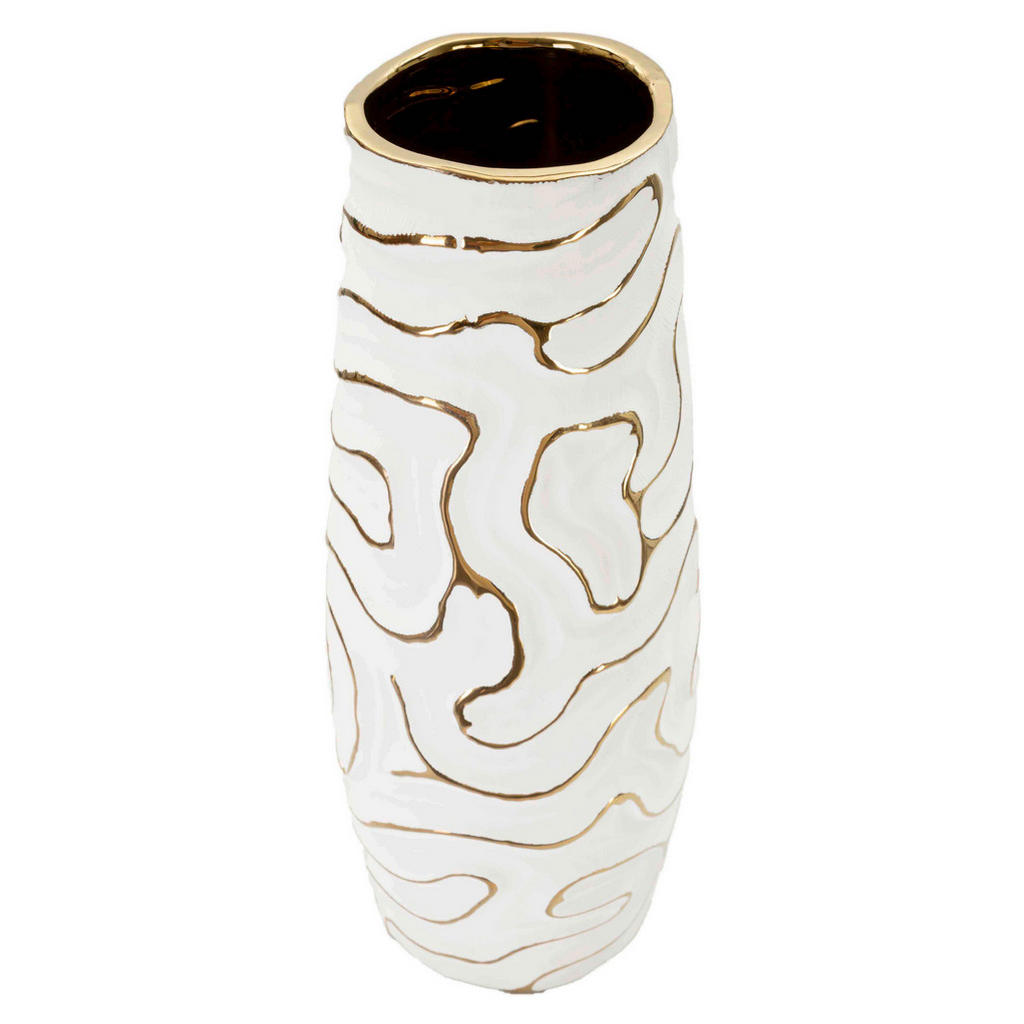 Thumbnail - Vase, Weiß, Gold, Keramik, 14.5x39.5x14.5 cm, Dekoration, Vasen, Keramikvasen